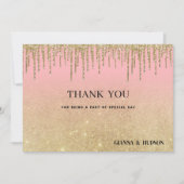 高級金ゴールドグリッターグラデーションピンクドリップサンキュー 招待状 (正面)