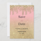 高級金ゴールドグリッターグラデーションピンクドリップザ・デイト 招待状 (正面)