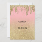 高級金ゴールドグリッターグラデーションピンク結婚ドリップ 招待状 (裏面)