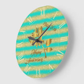 高級金ゴールドグリッターターコイズフローラギフト ラージ壁時計 (傾斜)