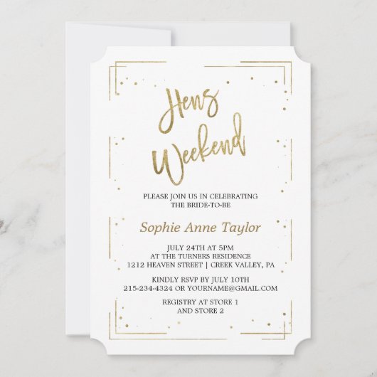 高級金ゴールドグリッターバチェロレッテ週末 招待状 (正面)