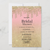高級金ゴールドグリッターピンクグラデーションドリップブライダルシャワー 招待状 (正面)