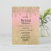 高級金ゴールドグリッターピンクグラデーションドリップブライダルシャワー 招待状 (スタンド正面)