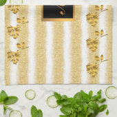 高級金ゴールドグリッターホワイトフローラギフト キッチンタオル (折り畳み)
