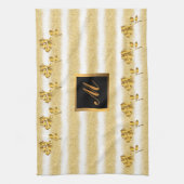 高級金ゴールドグリッターホワイトフローラギフト キッチンタオル (縦)