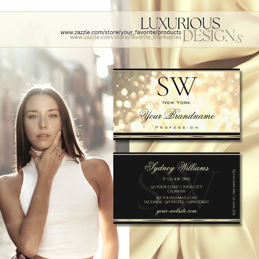 高級金ゴールドグリッターモノグラムブラックゴールデン縁ど 名刺