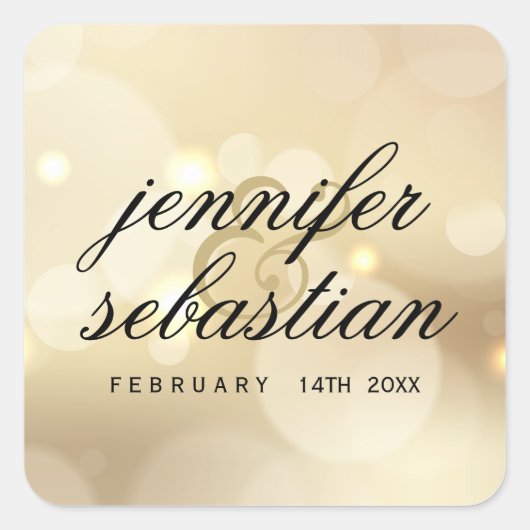 高級金ゴールドグリッターライツ結婚ズモノグラム スクエアシール (正面)