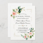 高級金ゴールドグリッター赤面フローラリハーサルディナー 招待状 (正面/裏面)