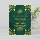 高級金ゴールドグリーンイスラム結婚教徒 箔招待状 (立ち正面)