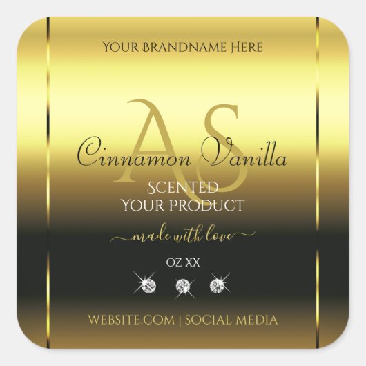 高級金ゴールドシメリー製品ラベルジュエリーモノグラム スクエアシール (正面)