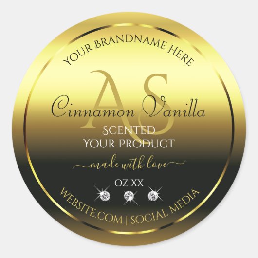 高級金ゴールドシメリー製品ラベルジュエリーモノグラム ラウンドシール (正面)