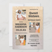高級金ゴールドシルバーグリッターグラディエントPhoto Sweet 16 招待状 (正面)