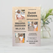 高級金ゴールドシルバーグリッターグラディエントPhoto Sweet 16 招待状 (スタンド正面)