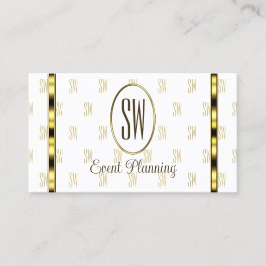 高級金ゴールドストライプオンホワイトとモノグラムパターン 名刺 (正面)