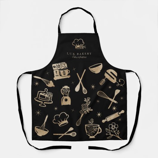 高級金ゴールドスパークルベーキング料理用具ベーカリー エプロン (正面)