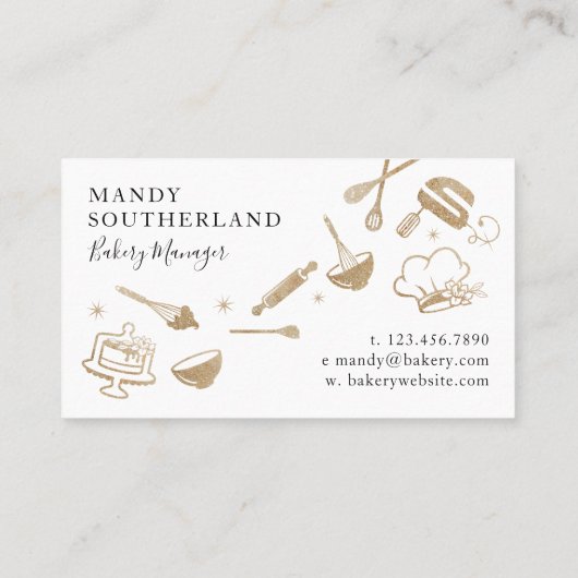 高級金ゴールドスパークルベーキング料理用具ベーカリー 名刺 (裏面)