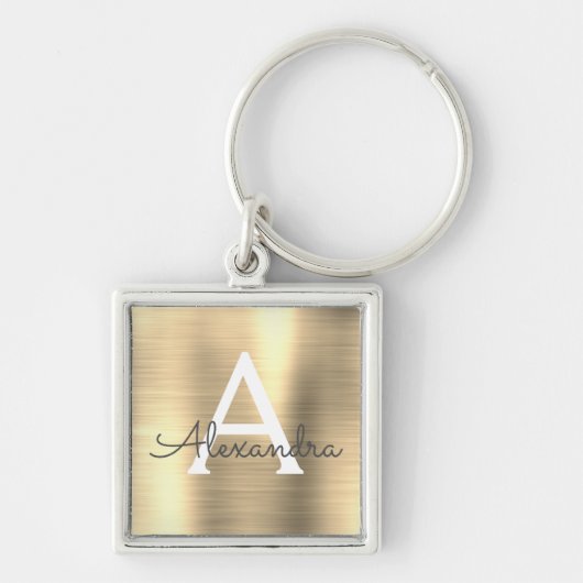 高級金ゴールドスフェイクテンレス鋼モノグラム キーホルダー (正面)