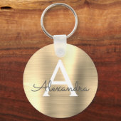 高級金ゴールドスフェイクテンレス鋼モノグラム キーホルダー (正面)