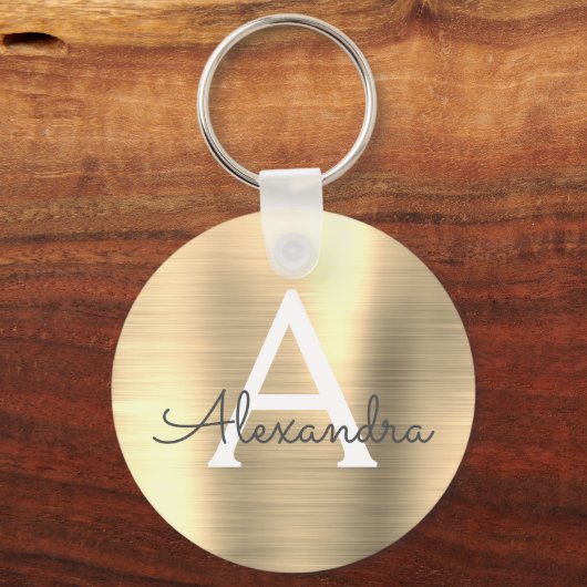 高級金ゴールドスフェイクテンレス鋼モノグラム キーホルダー (正面)