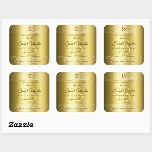 高級金ゴールドソフトグリッターイニシャル製品ラベル スクエアシール (シート)