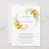 高級金ゴールドターコイズフローラ結婚式招待状 (正面)