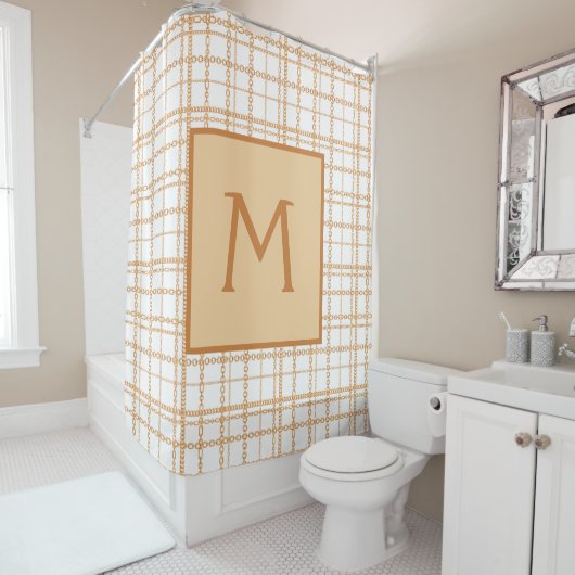 高級金ゴールドチェーンオンホワイトバックグランドバス シャワーカーテン (インサイチュ)