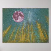 高級金ゴールドツリーピンクムーン銀河系実在 箔ポスター (正面)