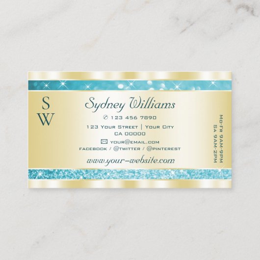 高級金ゴールドティール（緑がかった色）グリッタールミナンススターズモノグラム 名刺 (裏面)