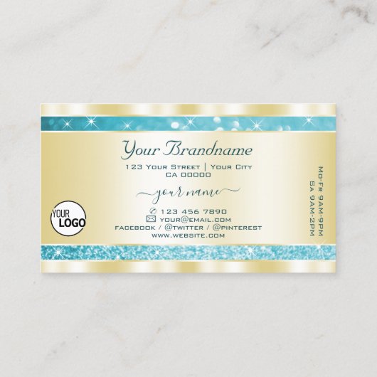 高級金ゴールドティール（緑がかった色）グリッタールミナンススター追加ロゴ 名刺 (裏面)