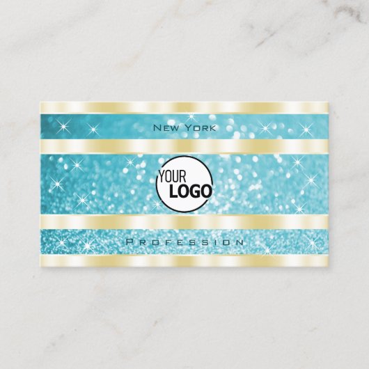 高級金ゴールドティール（緑がかった色）グリッタールミナンススター追加ロゴ 名刺 (正面)