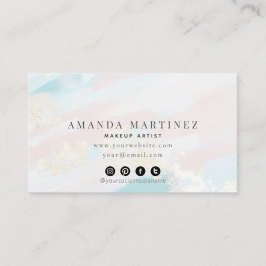 高級金ゴールドティール（緑がかった色）ピンクブラシストロークソーシャルメディア 名刺 (裏面)