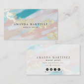 高級金ゴールドティール（緑がかった色）ピンクブラシストロークソーシャルメディア 名刺 (正面/裏面)