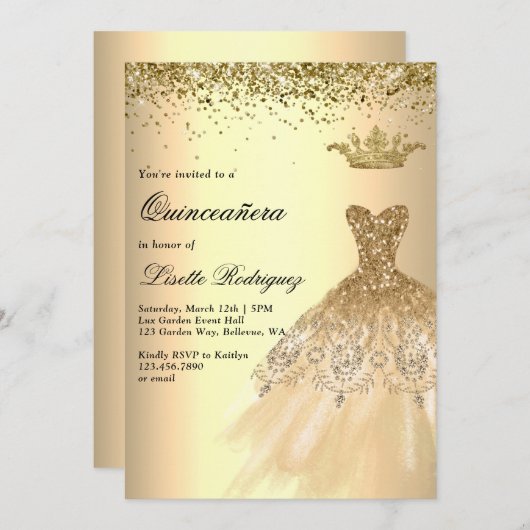高級金ゴールドドレスクラウンキンセアニェラ 招待状 (正面/裏面)