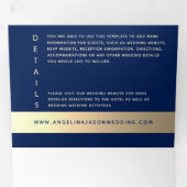 高級金ゴールドネイビーブルーフローラ写真結婚ズ 三つ折り招待状 (内部最初)