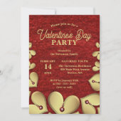 高級金ゴールドハートとレッドジェムズバレンタインのパーティー 招待状 (正面)