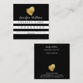 高級金ゴールドハート白黒ストライプロイヤリティカード ロイヤリティカード (正面/裏面)