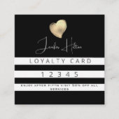高級金ゴールドハート白黒ストライプロイヤリティカード ロイヤリティカード (正面)