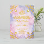 高級金ゴールドパープル&ピンクイスラム結婚教徒 箔招待状 (立ち正面)