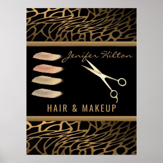 高級金ゴールドヒョウの髪&メイクアップサロン ポスター (正面)