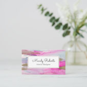 高級金ゴールドピンクとブルーの絵を描ビジネスカード 名刺 (スタンド正面)