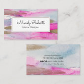 高級金ゴールドピンクとブルーの絵を描ビジネスカード 名刺 (正面/裏面)