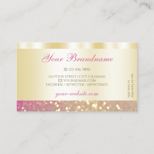 高級金ゴールドピンクパープルきらめくグリッタースタイリッシュ 名刺 (裏面)