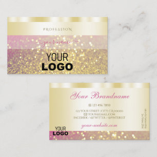 高級金ゴールドピンクパープルきらめくグリッター追加ロゴ 名刺