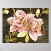 高級金ゴールドピンク抽象芸術モダンリリー 箔ポスター (正面)