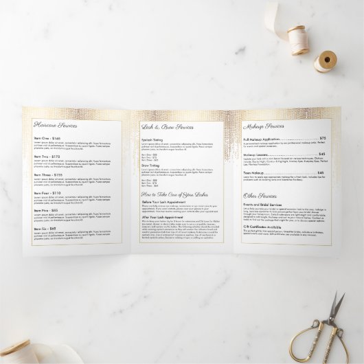 高級金ゴールドフェイク紙吹雪雨模様パンフレット 三つ折りカード (内部)