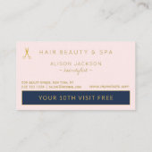 高級金ゴールドフォイルとネイビーHAIRサロンロイヤリティパンチ 名刺 (裏面)