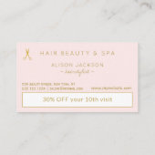 高級金ゴールドフォイルピンクヘアサロンロイヤリティパンチ 名刺 (裏面)