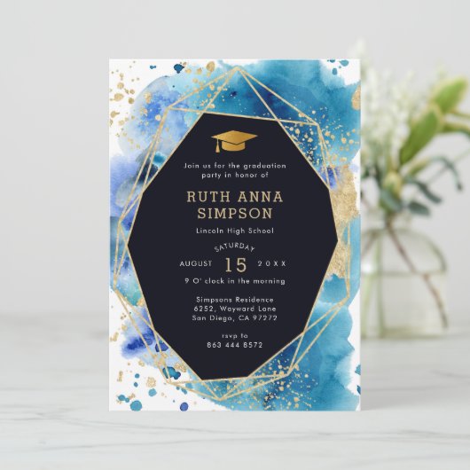 高級金ゴールドフレームパーソナライズされた写真の卒業 招待状 (スタンド正面)