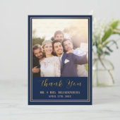 高級金ゴールドフレームフォトネイビーブルーサンキューカード サンキューカード (スタンド正面)