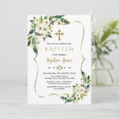 高級金ゴールドフレームホワイトフラワーガールバプテスマ 招待状 (スタンド正面)